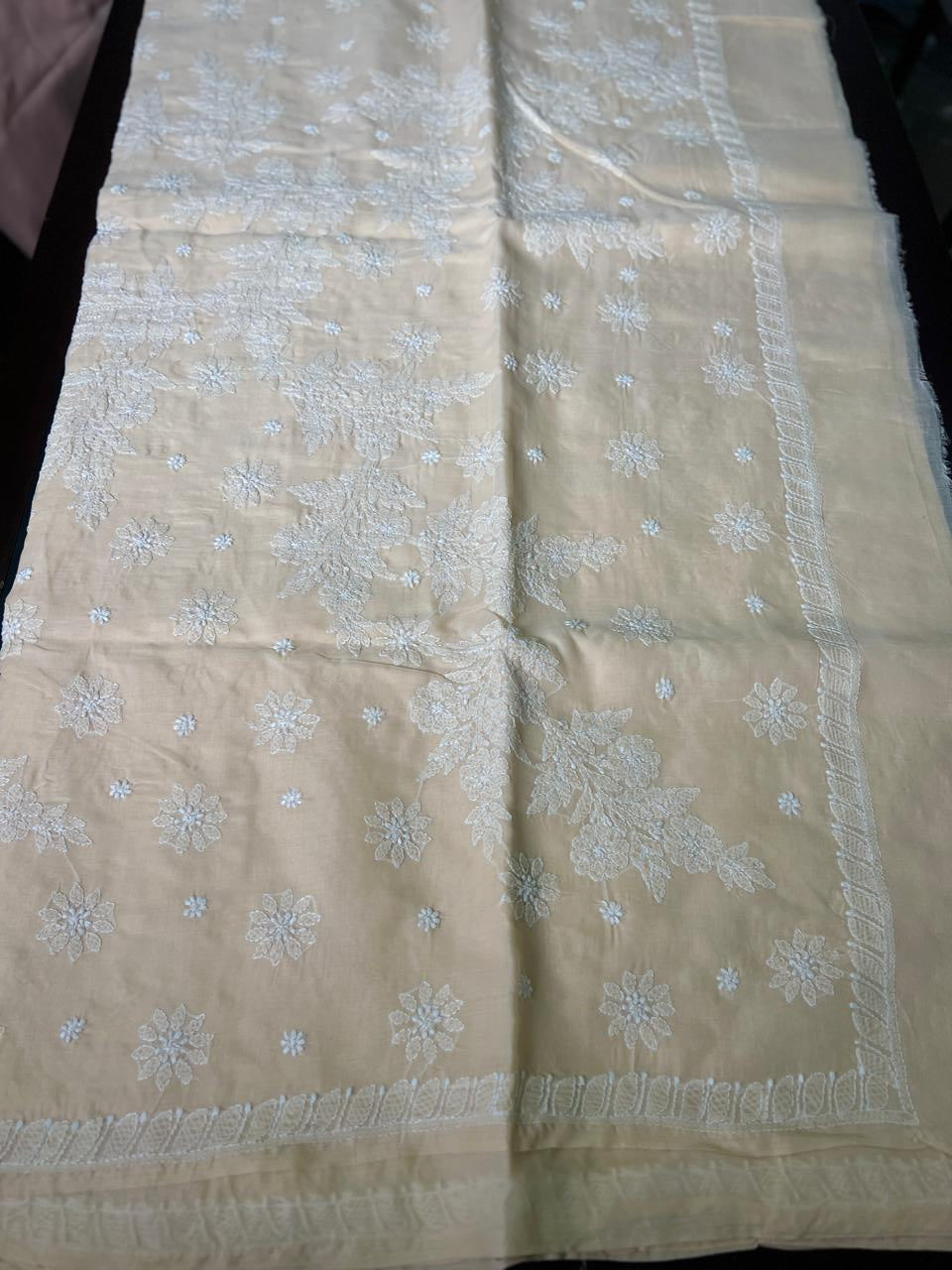 Lucknowi Hand-Stitched Cotton Chikan Kari Saree - Monochrome Series  Search code  6604