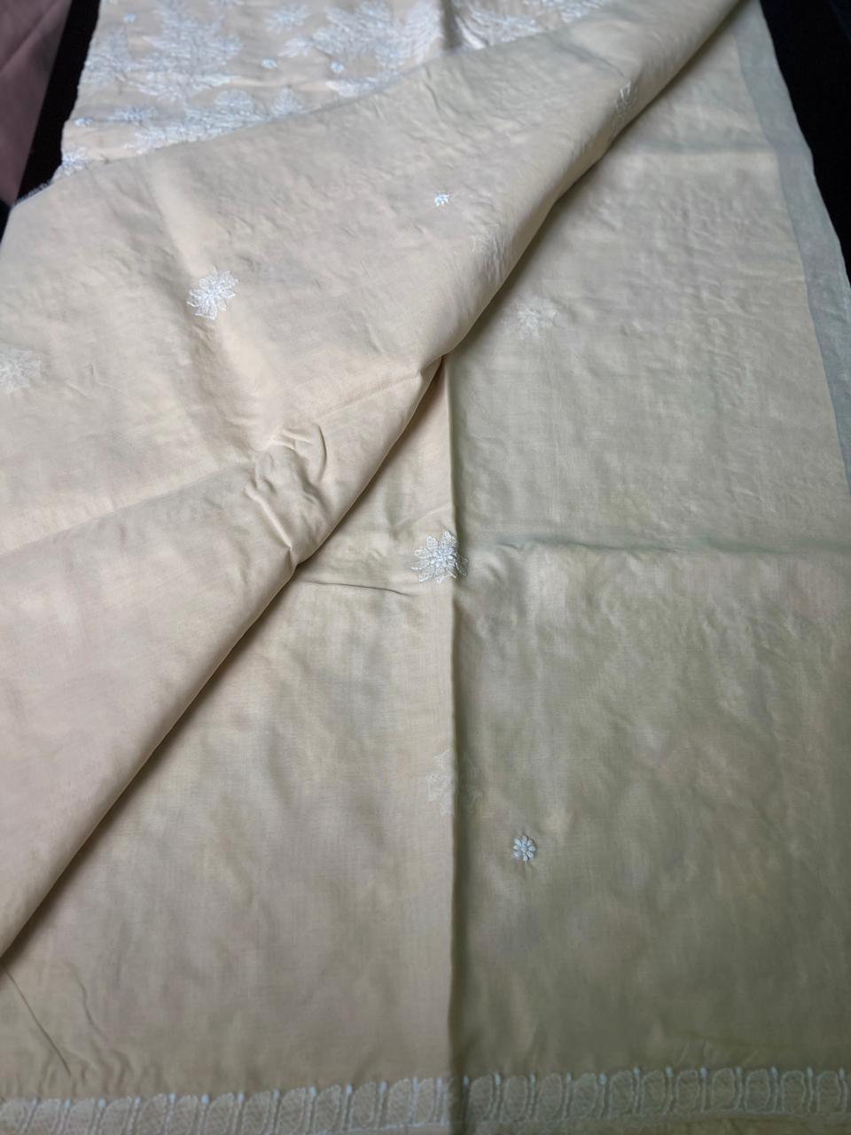 Lucknowi Hand-Stitched Cotton Chikan Kari Saree - Monochrome Series  Search code  6604