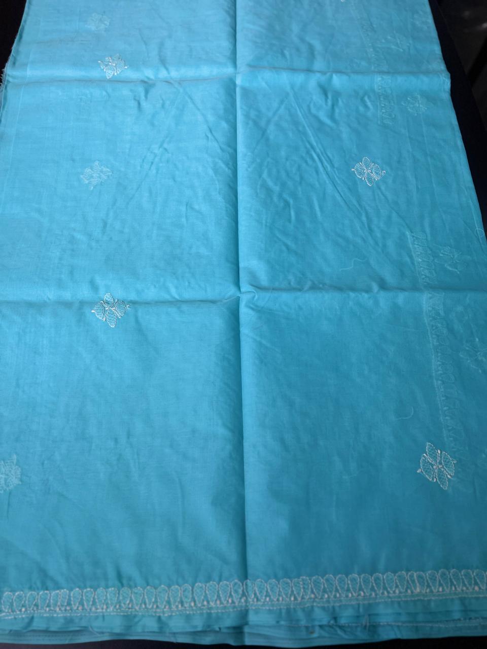 Lucknowi Hand-Stitched Cotton Chikan Kari Saree - Monochrome Series  Search code  6604