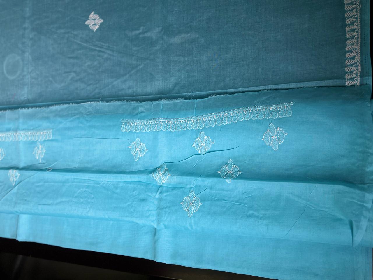 Lucknowi Hand-Stitched Cotton Chikan Kari Saree - Monochrome Series  Search code  6604