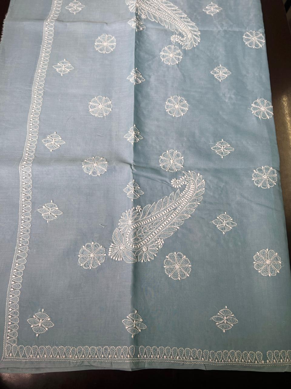 Lucknowi Hand-Stitched Cotton Chikan Kari Saree - Monochrome Series  Search code  6604