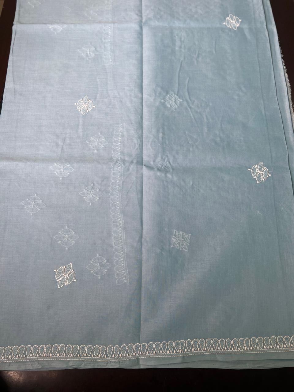 Lucknowi Hand-Stitched Cotton Chikan Kari Saree - Monochrome Series  Search code  6604