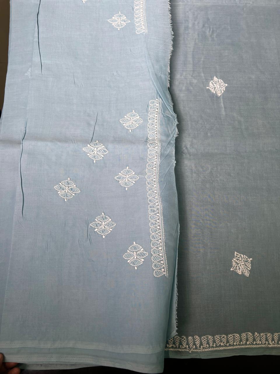 Lucknowi Hand-Stitched Cotton Chikan Kari Saree - Monochrome Series  Search code  6604