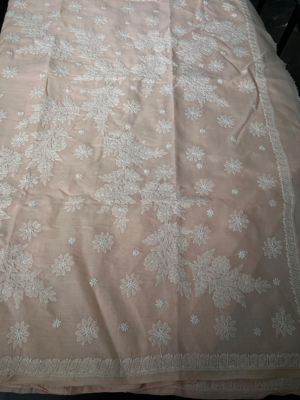 Lucknowi Hand-Stitched Cotton Chikan Kari Saree - Monochrome Series  Search code  6605