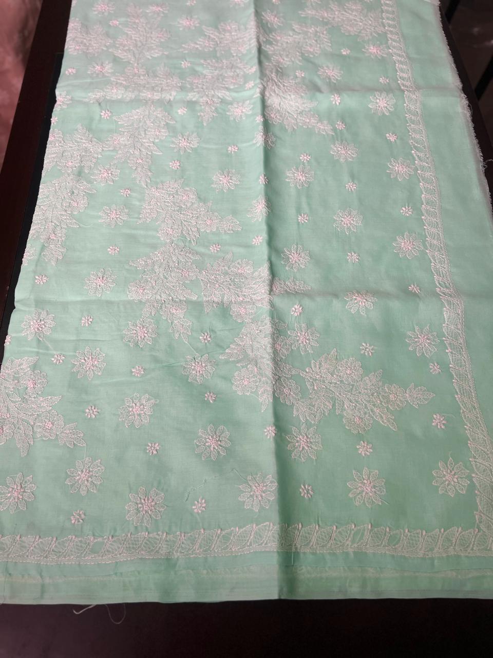 Lucknowi Hand-Stitched Cotton Chikan Kari Saree - Monochrome Series  Search code  6605