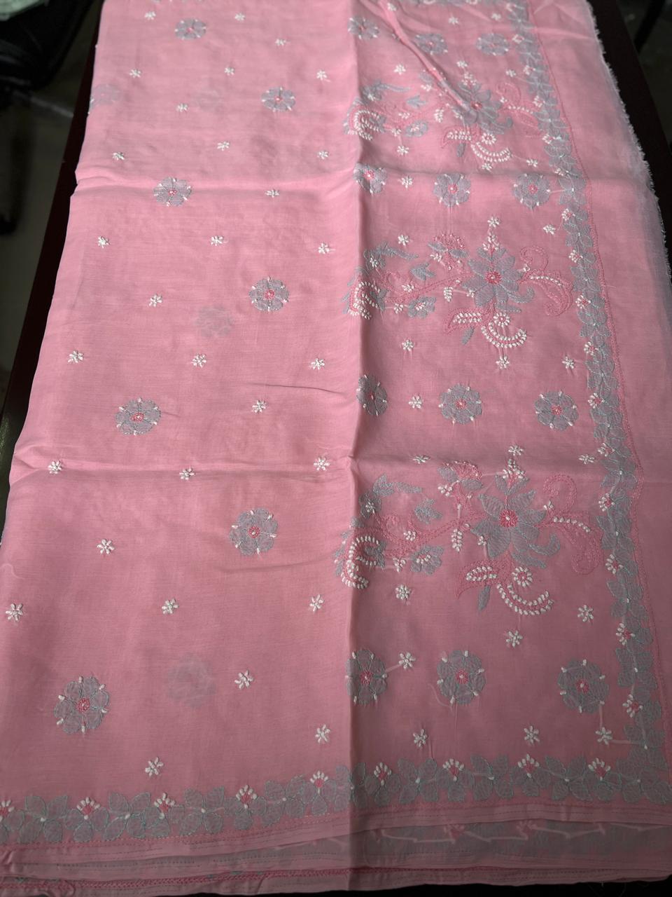 Lucknowi Hand-Stitched Cotton Chikan Kari Saree - Monochrome Series  Search code  6606