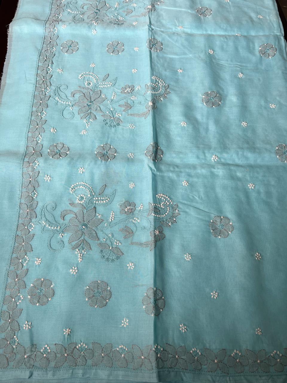 Lucknowi Hand-Stitched Cotton Chikan Kari Saree - Monochrome Series  Search code  6606