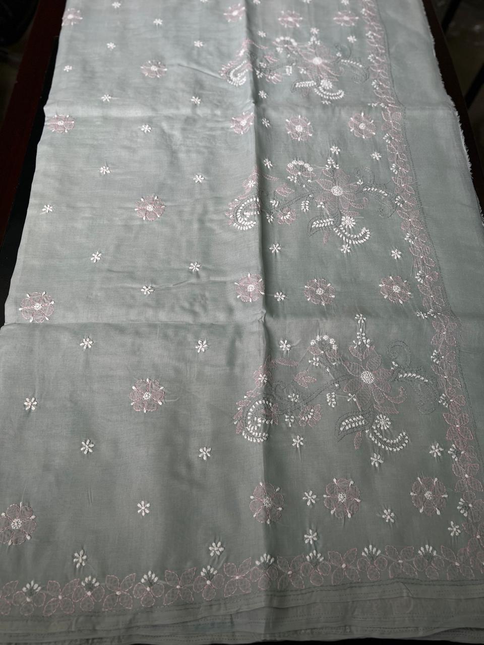 Lucknowi Hand-Stitched Cotton Chikan Kari Saree - Monochrome Series  Search code  6606