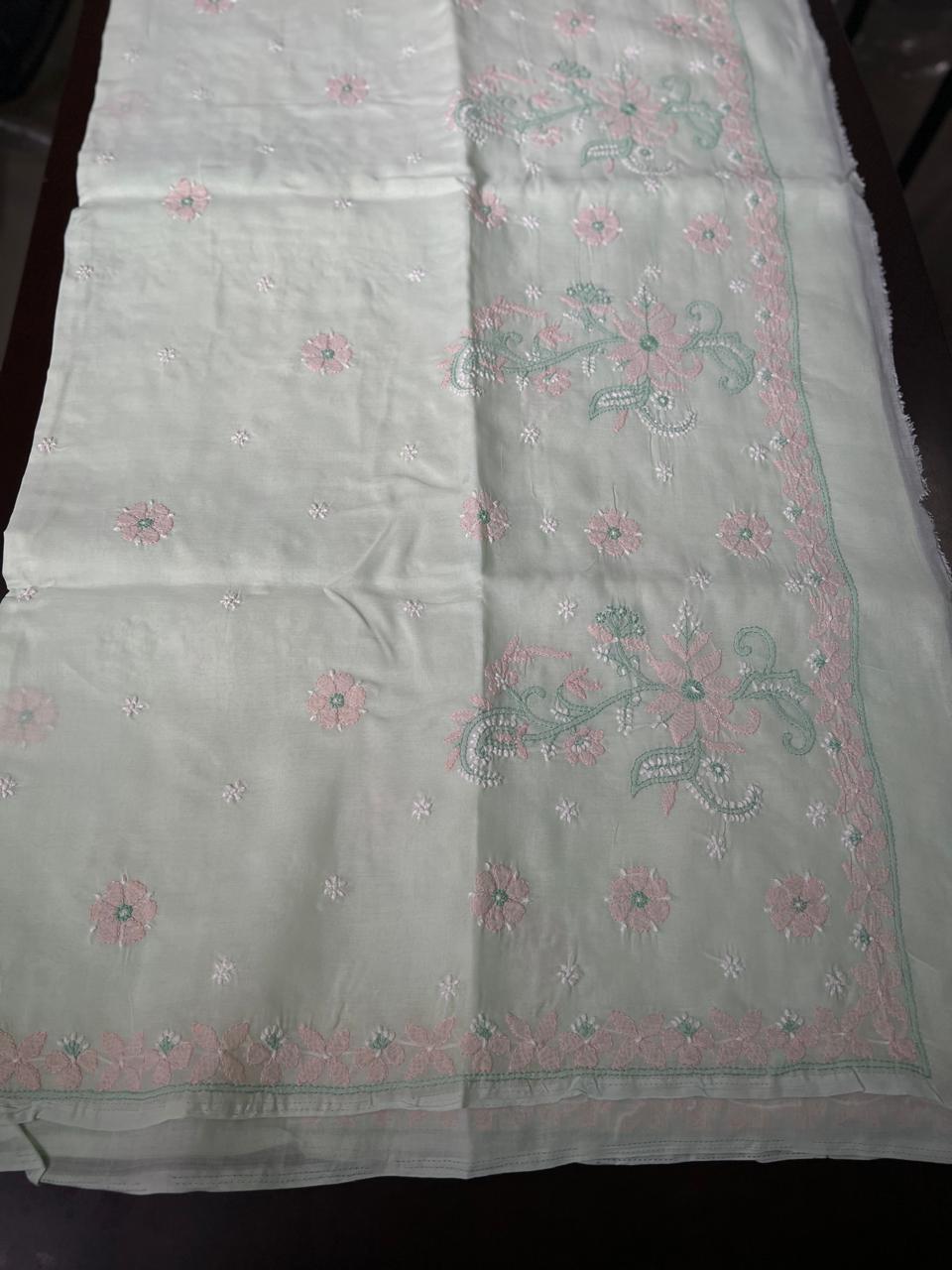 Lucknowi Hand-Stitched Cotton Chikan Kari Saree - Monochrome Series  Search code  6606