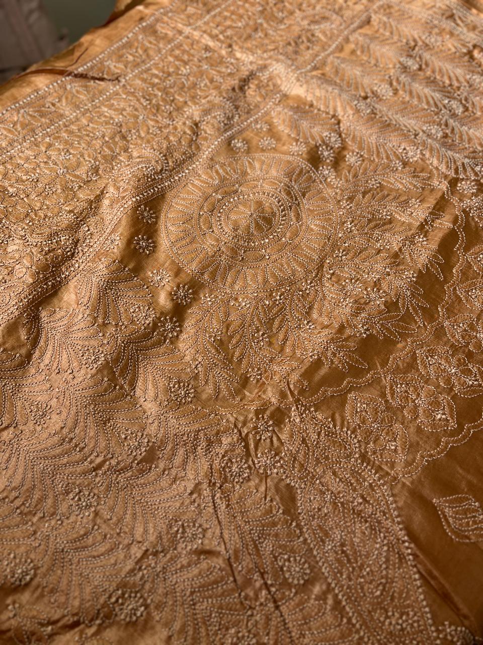 Lucknowi Hand-Stitched Tussar silk Chikan Kari Saree - Monochrome Series  Search code  6607