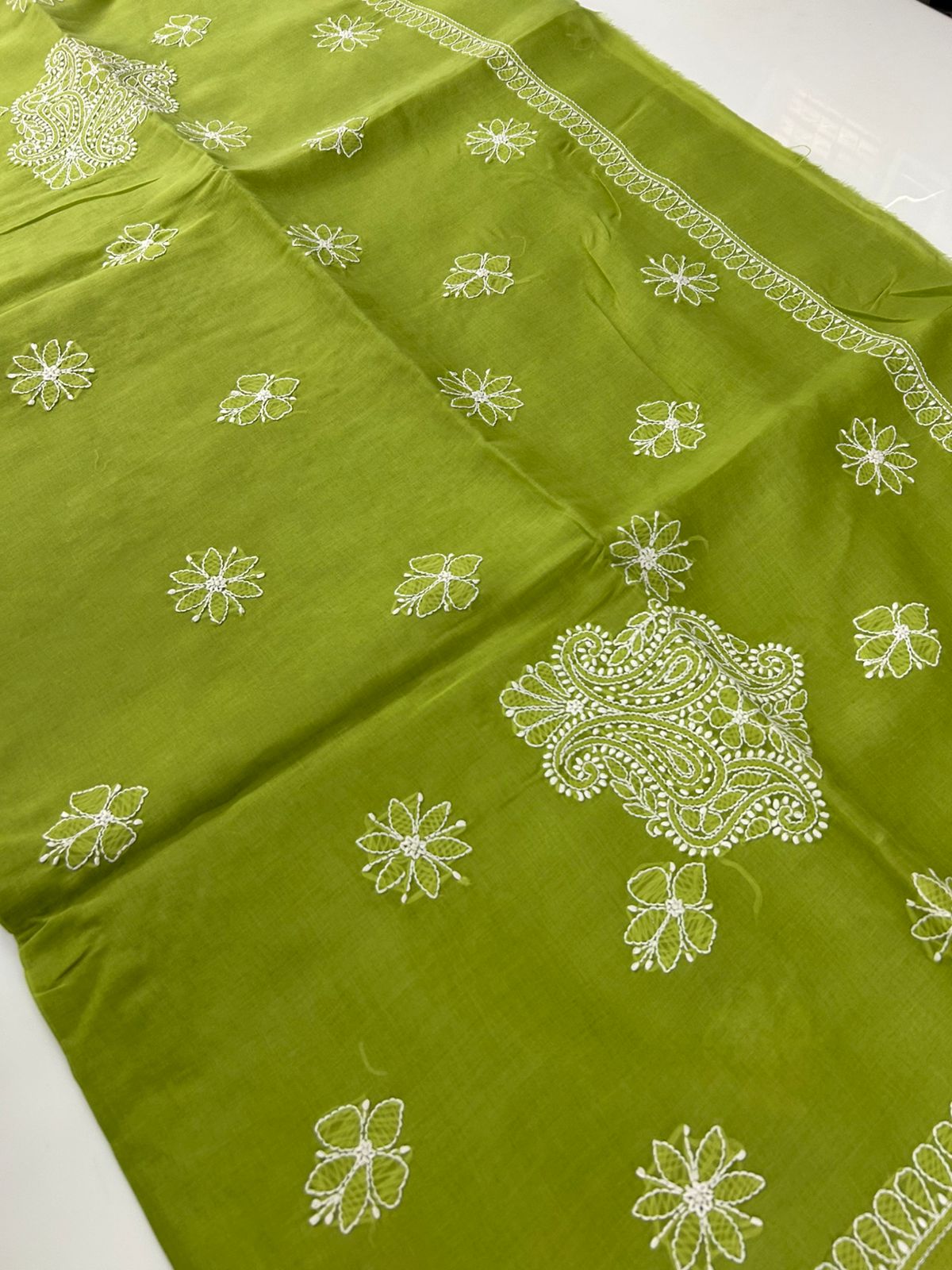 Lucknowi Hand-Stitched Cotton Chikan Kari Saree - Monochrome Series  Search code  6600