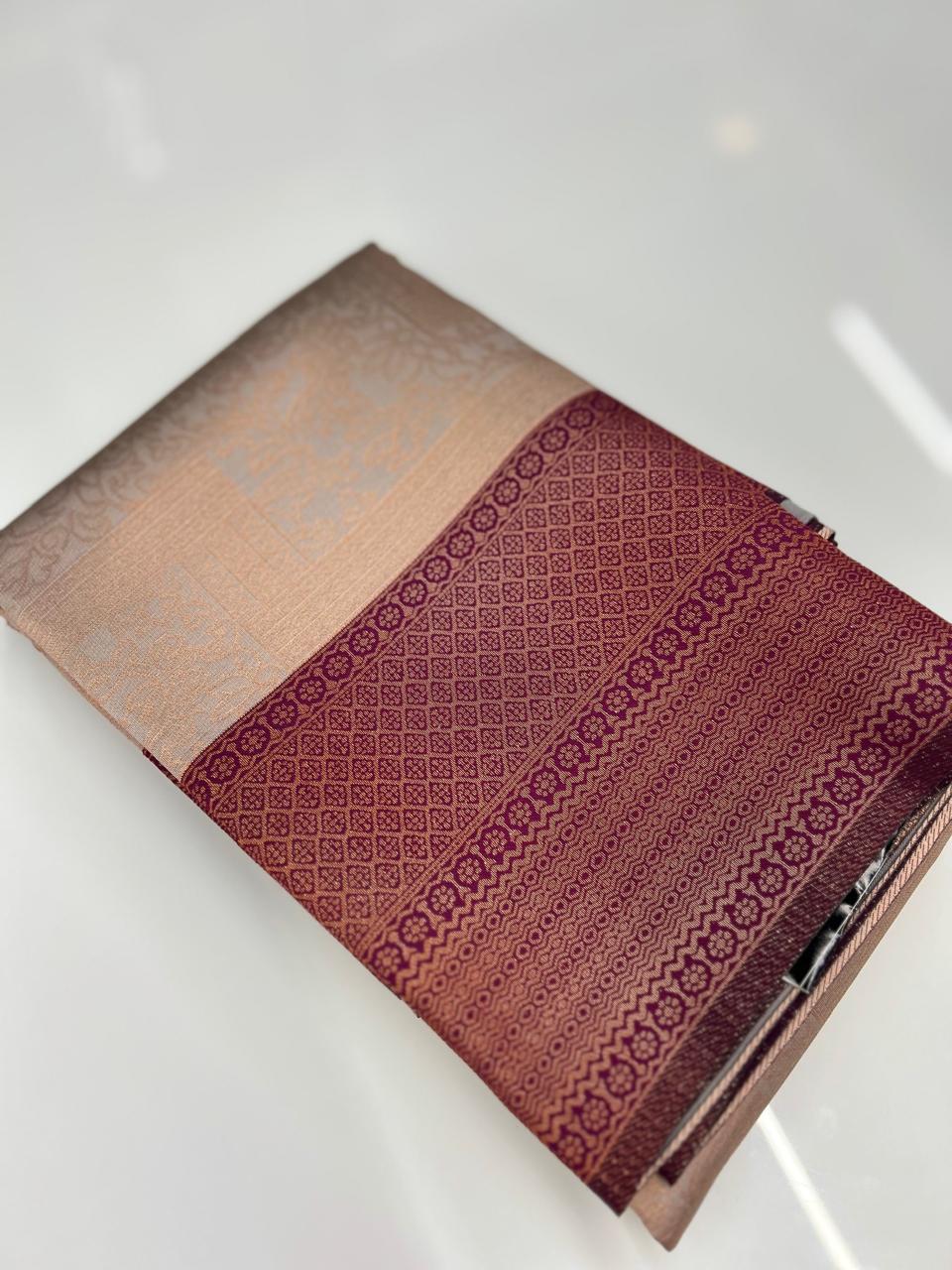 Semi Silk Saree -Light  Gray to purple shade Search code 3710