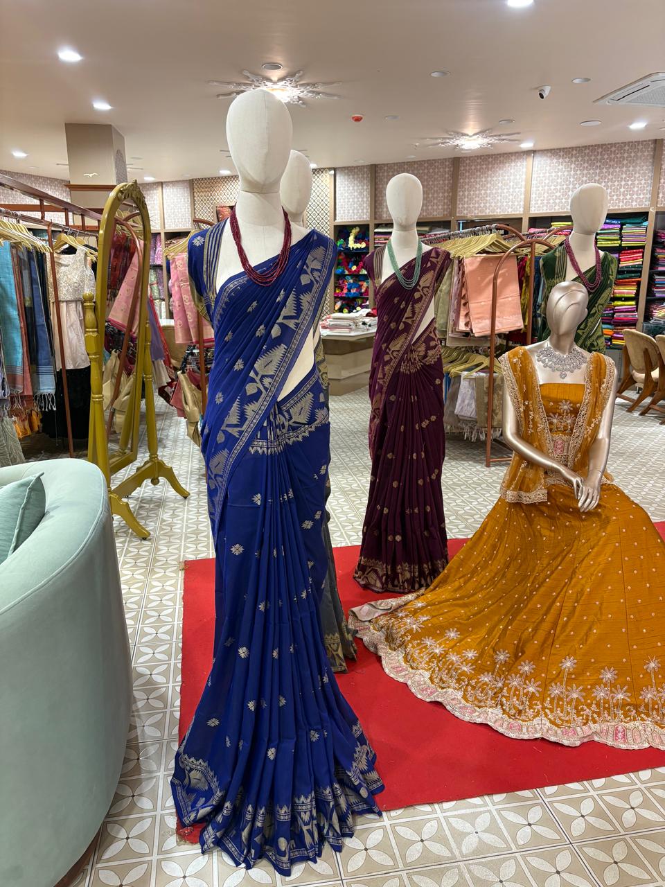 Ink Blue Jamdani Jamdani  saree  -Search code 4034