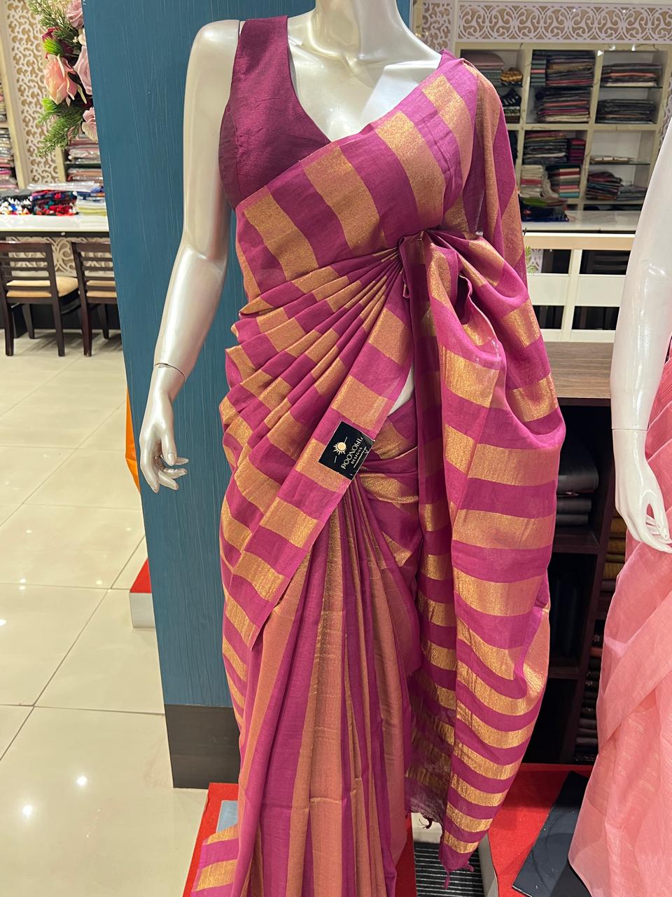 Chanderi silk saree -Dusty wine  Search code  6684