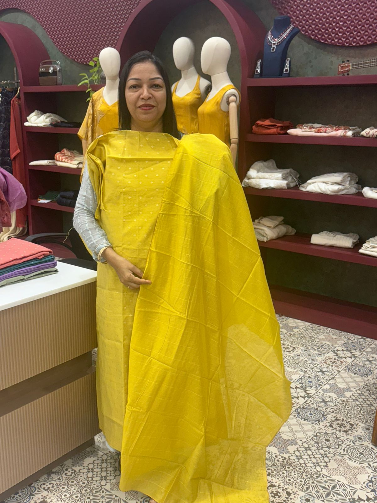 UNSTITCHED SALWAR  SUIT SET COLOR  YELLOW   Search code 5603