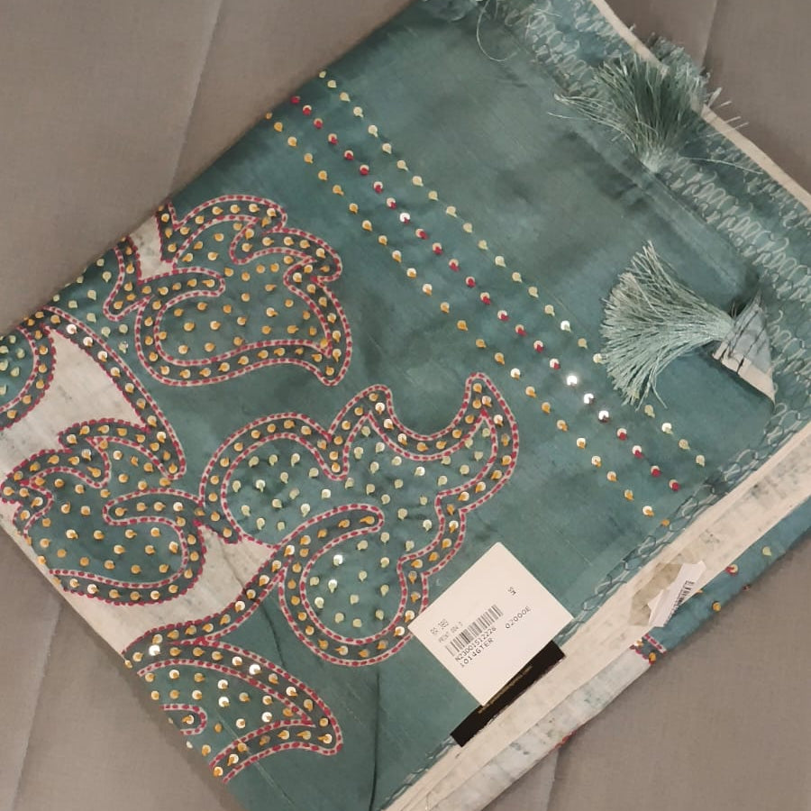 Khadi Cotton Saree -  green shade Search code 8009