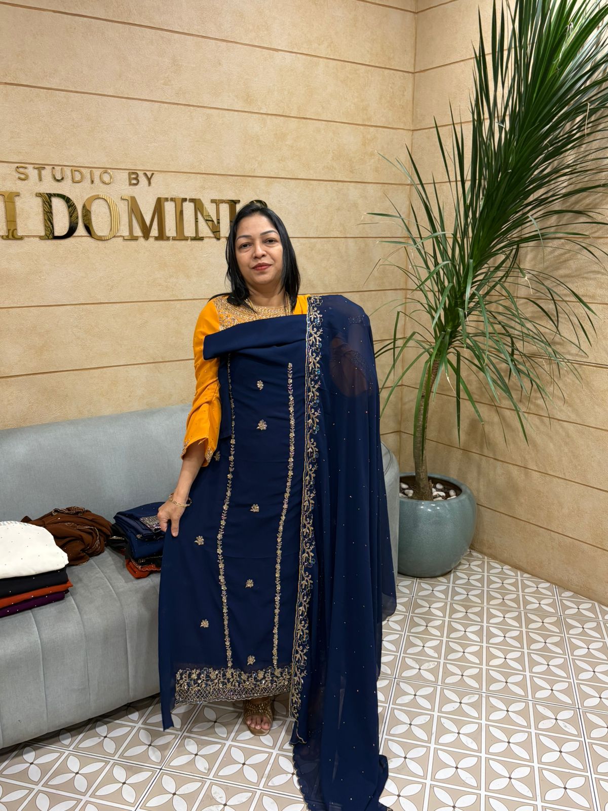 UNSTITCHED SALWAR  SUIT SET   navy blue  shade Search code 5076