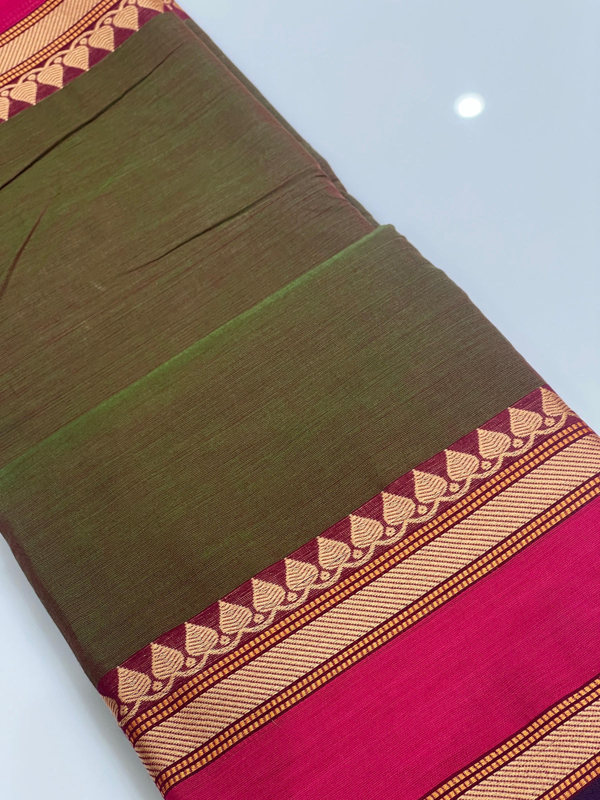 kalyani  cotton  Saree-army  Green  shade Search code 8005