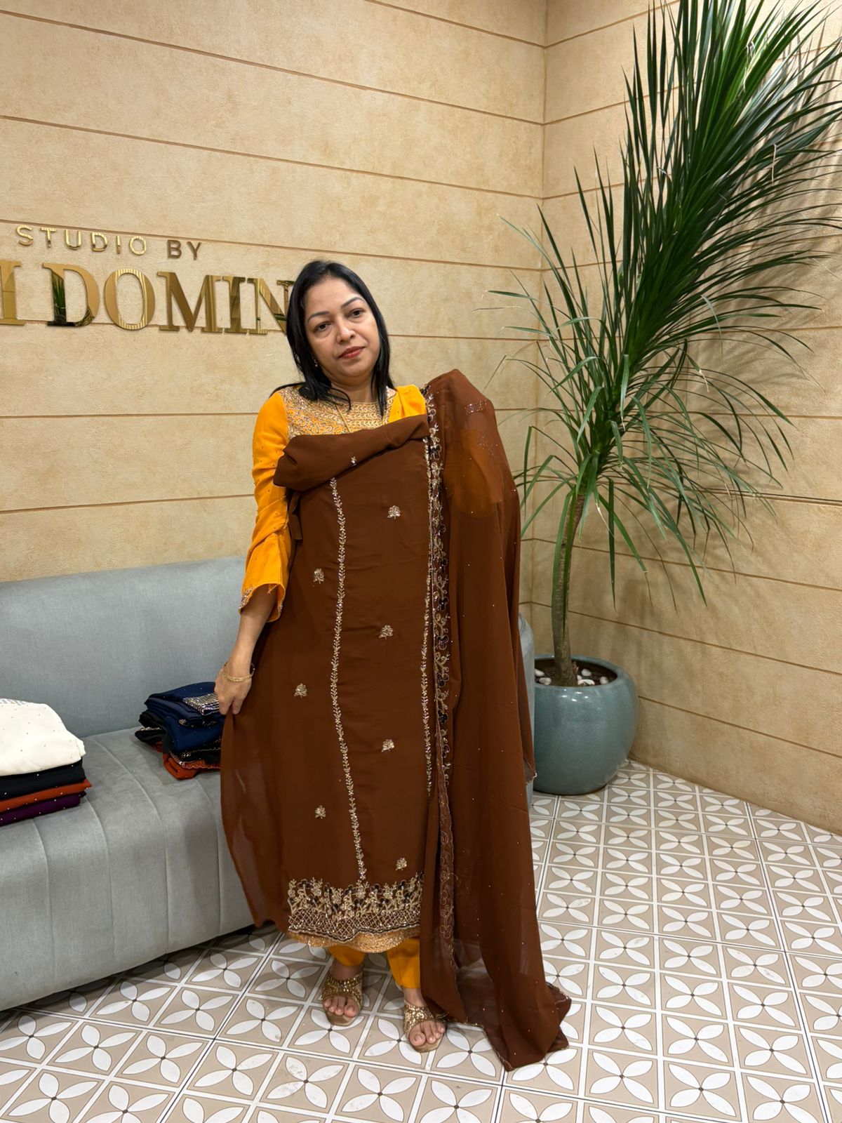 UNSTITCHED SALWAR  SUIT SET   coffe brown shade Search code 5074