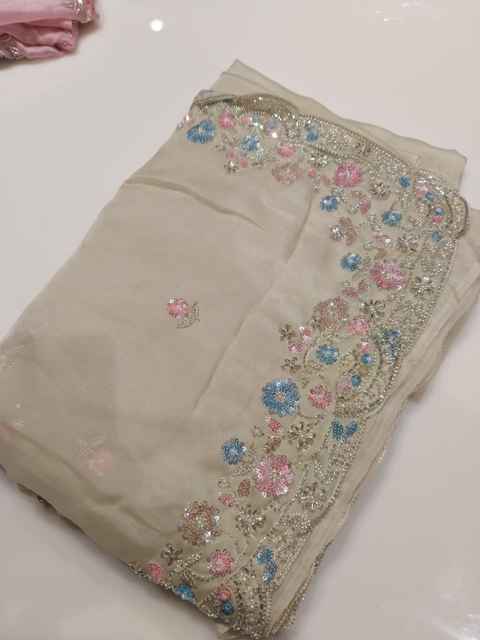 Fancy Saree- cream  shade Search code 2000
