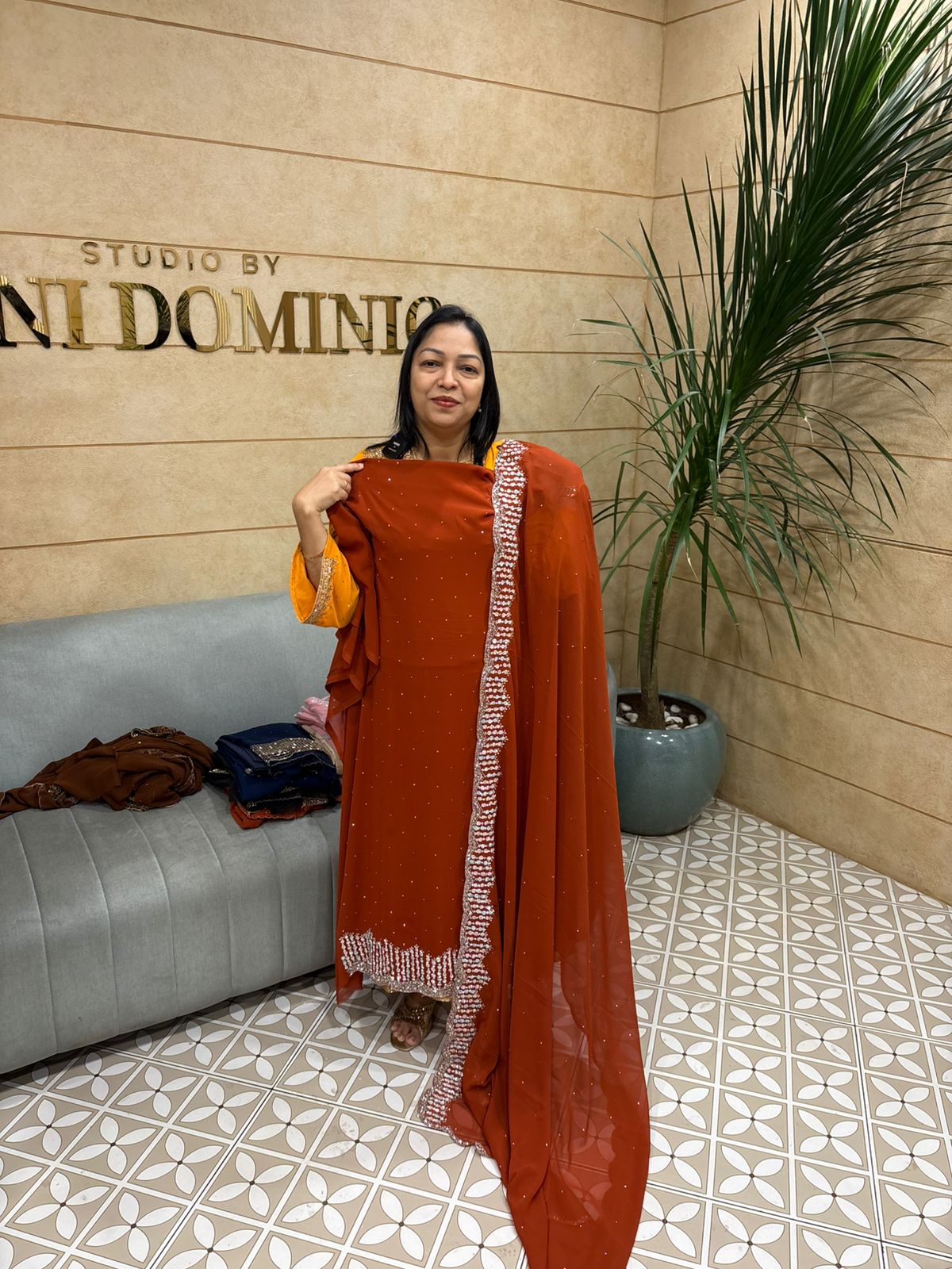 UNSTITCHED SALWAR  SUIT SET dusty orange   shade Search code 5080