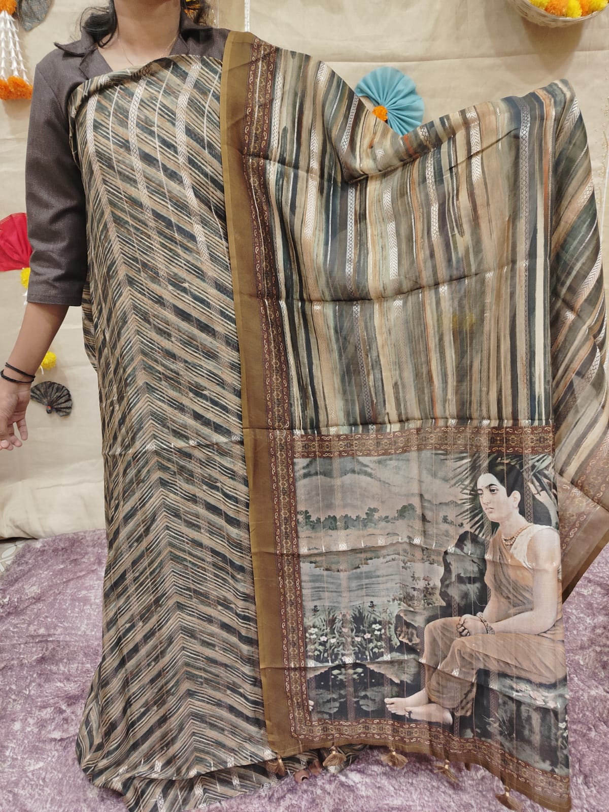 Mul chandheri  charcoal grey Unstitched Salwar suit set  - shade Search code 3835