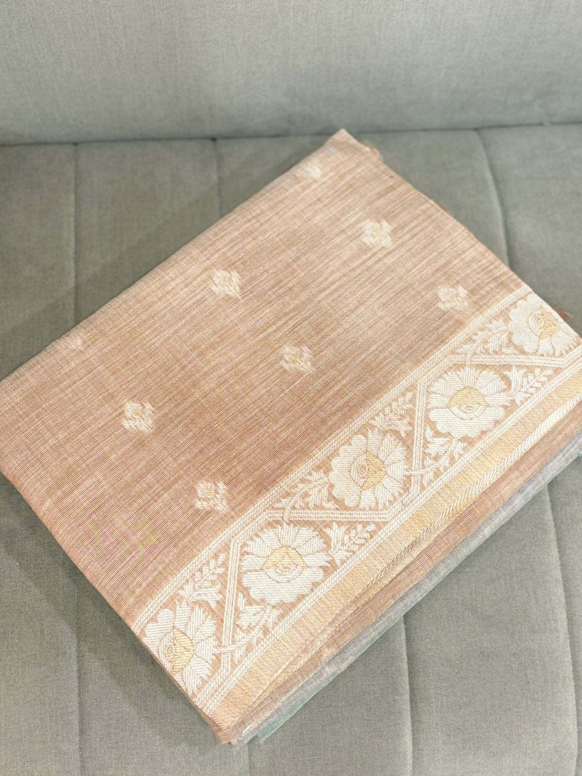 Khadi Cotton Saree - light green  shade Search code 8008