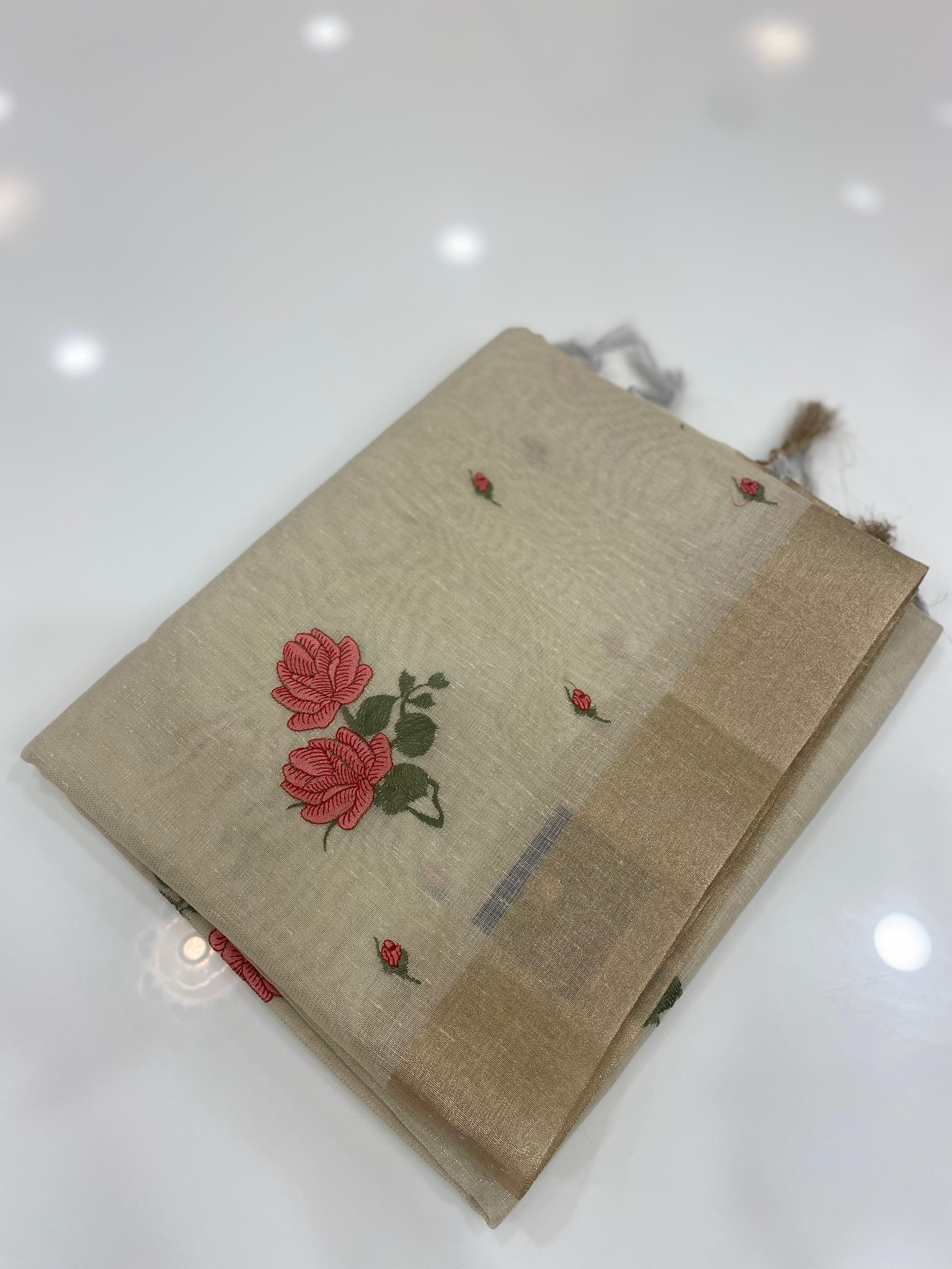 Linen  Tissue Saree - Search  code 5010