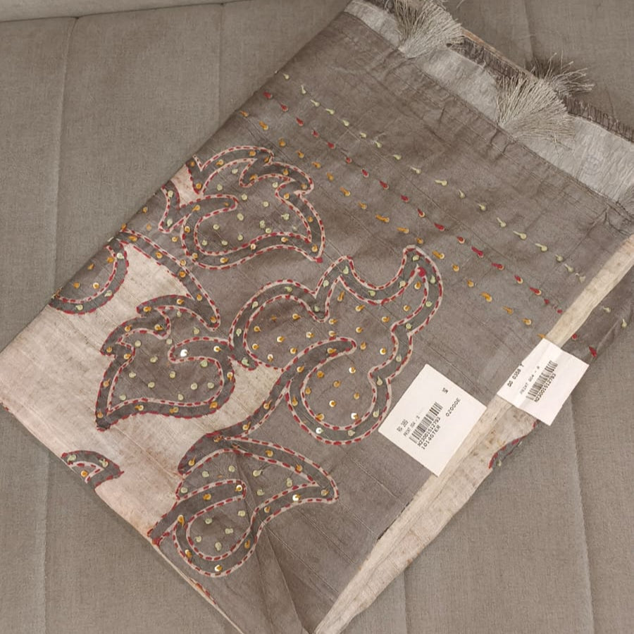 Khadi Cotton Saree -  gray shade Search code 8010