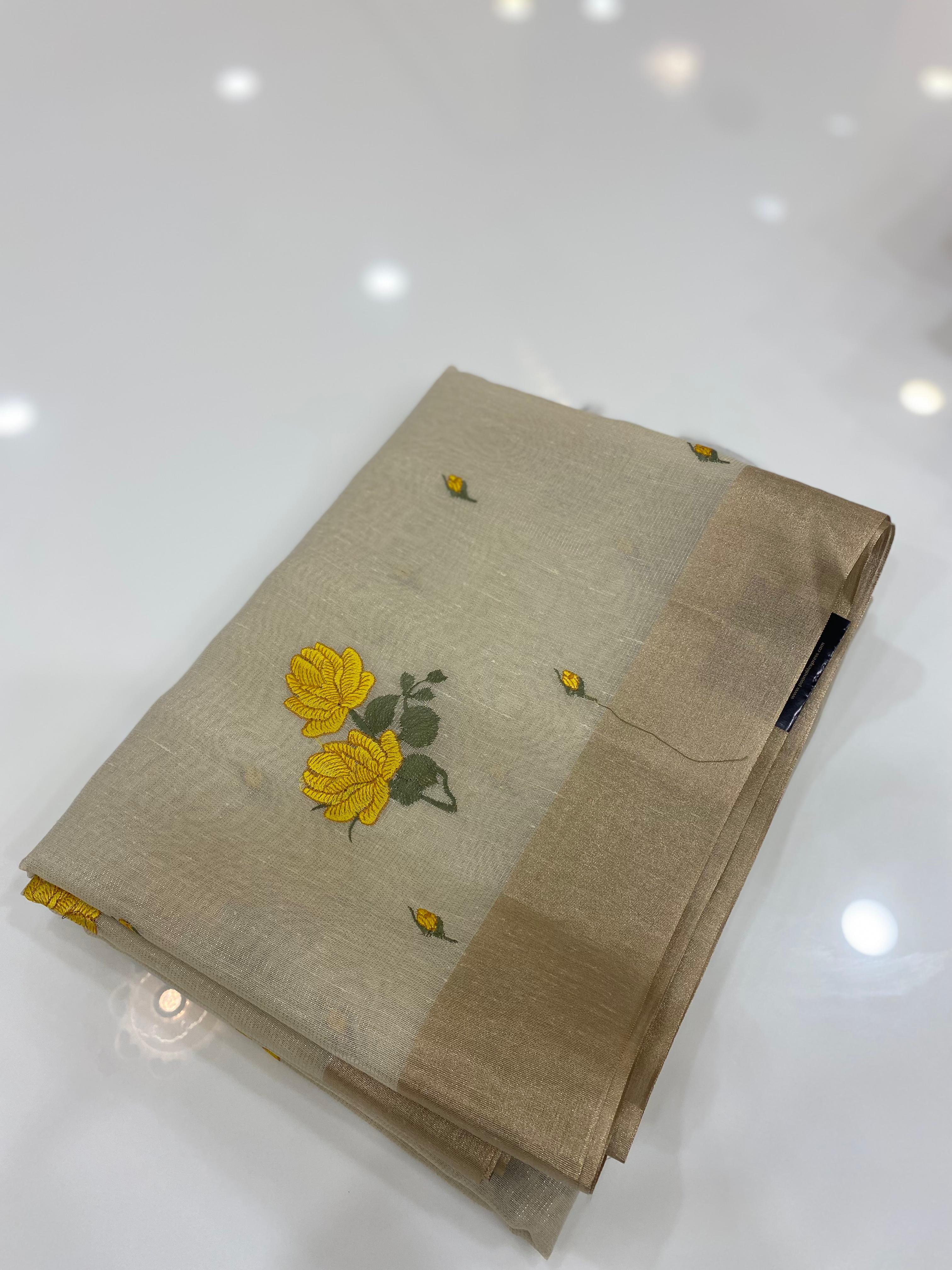 Linen  Tissue Saree - Search  code 5009