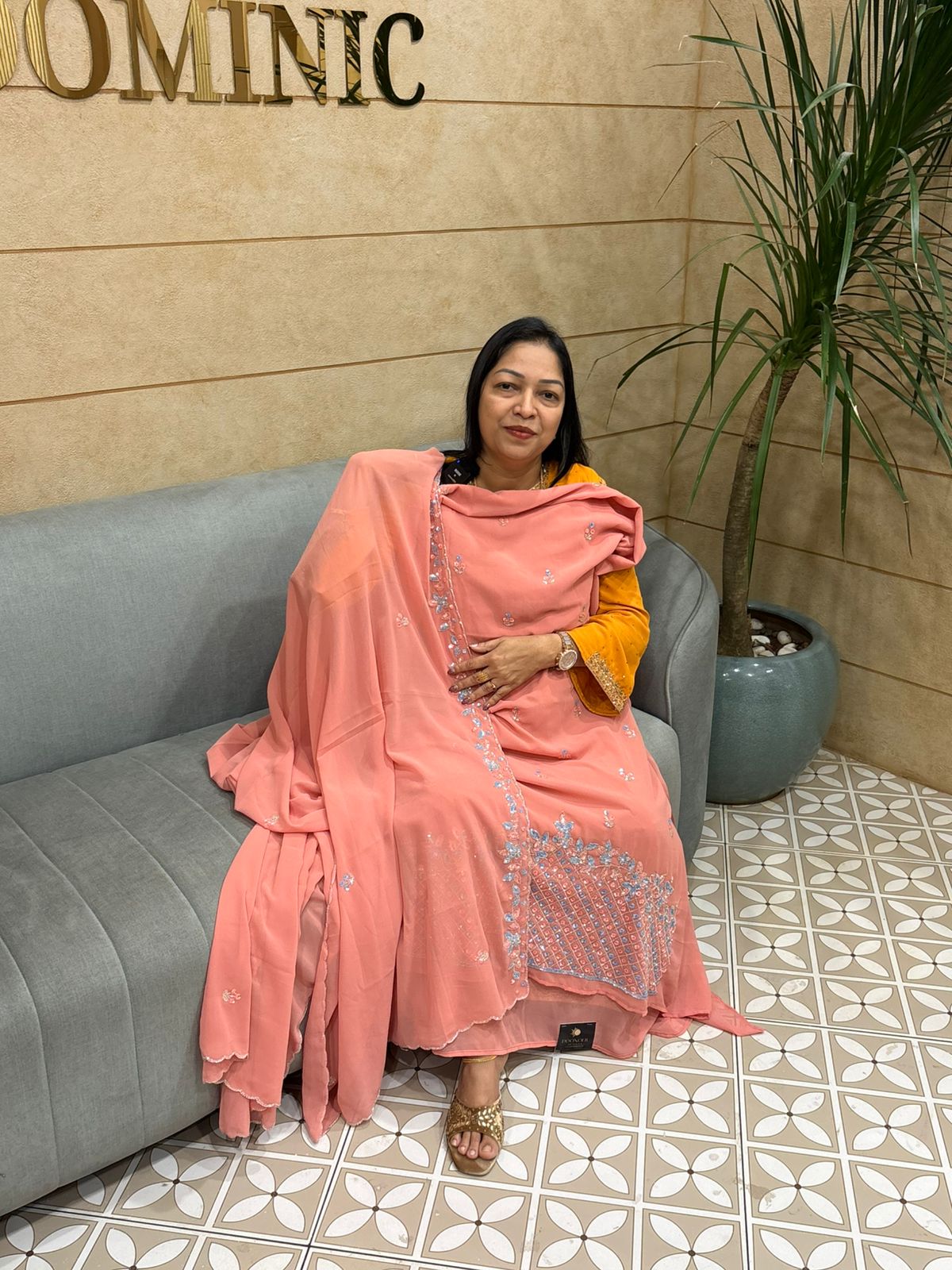 UNSTITCHED SALWAR  SUIT SET peach shade Search code 5086