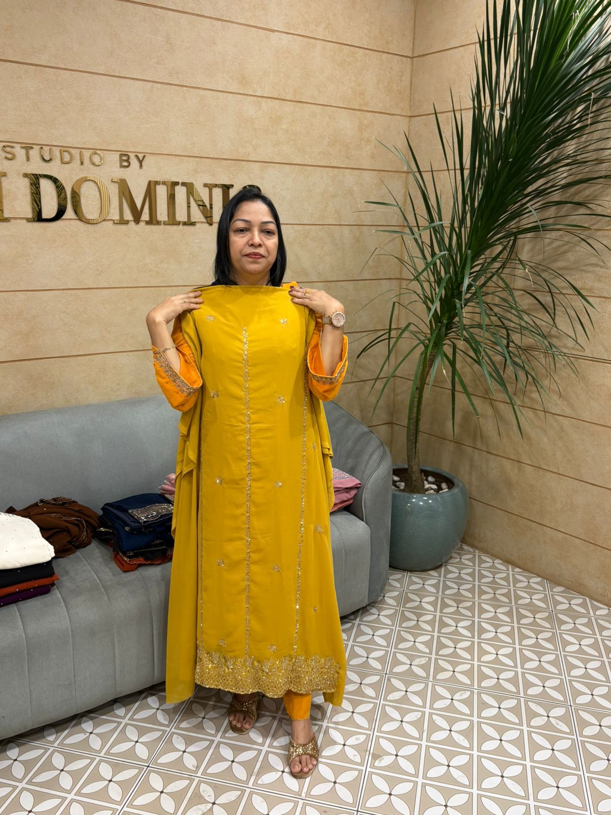 UNSTITCHED SALWAR  SUIT SET   yellow  shade Search code 5075